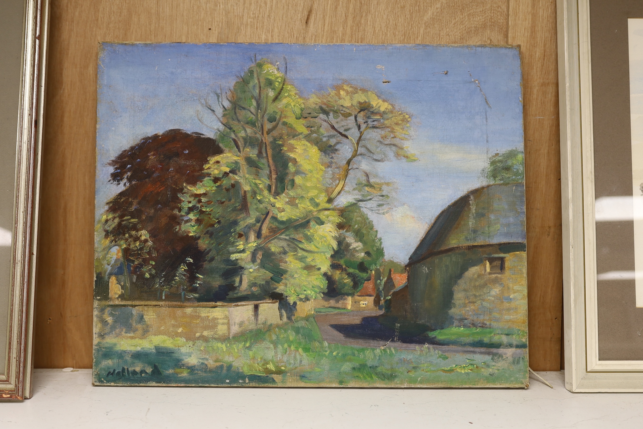 George Herbert Buckingham Holland (1901-1987), oil on canvas, 'Milton, Northants', signed and inscribed verso, 40 x 50cm, unframed